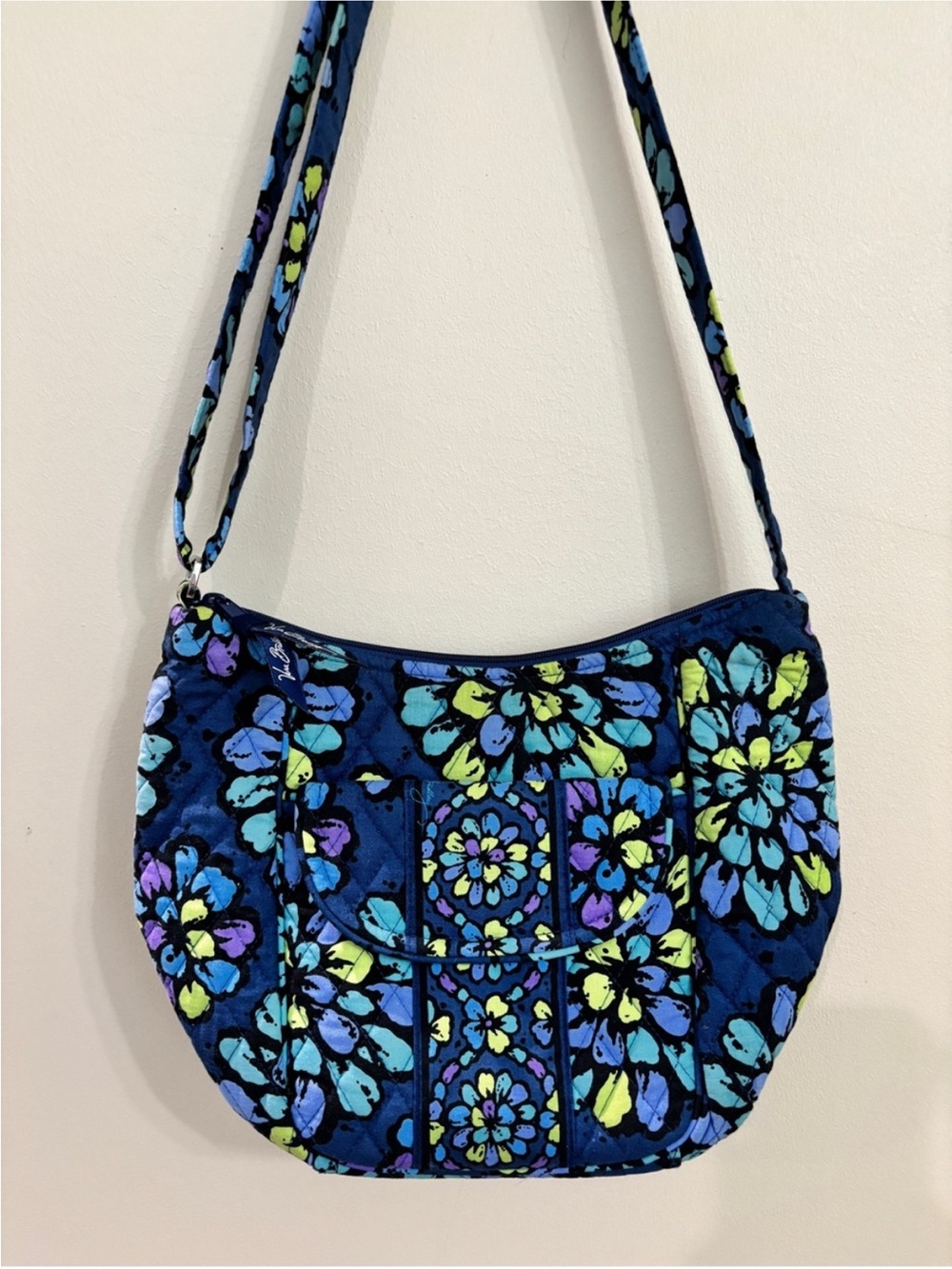 Vera Bradley Navy Quilted Crossbody with Teal, Lime & Purple Floral Print